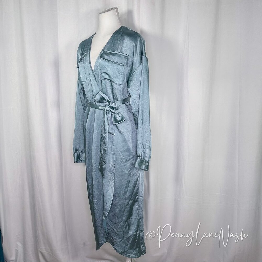 Garota Satin Faux Wrap Midi Dress Blue - Picture 9 of 14